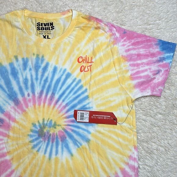 NWT (Urban) Seven Souls Tie Dye T-Shirt in Yellow/Blue/Pink Size Extra Large - Picture 2 of 6